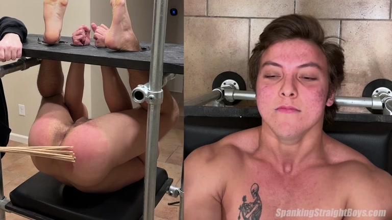 20-year-old straight boy struggles & grunts locked in spanking tower