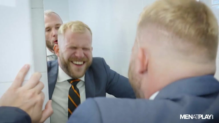 new guy at the office fucks executive in men's washroom