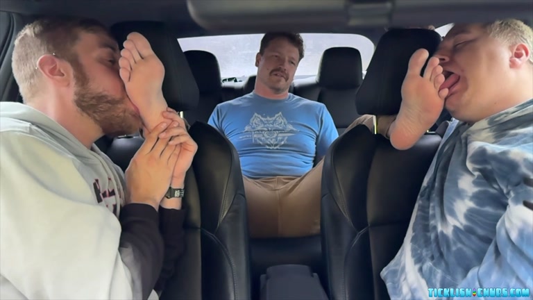 handsome cub gets feet worshipped & tickled during car ride