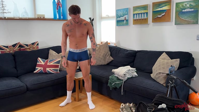 scruffy british stud strips out of his baggy clothes