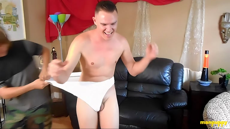 twink gives smooth buddy a severe underwear wedgie