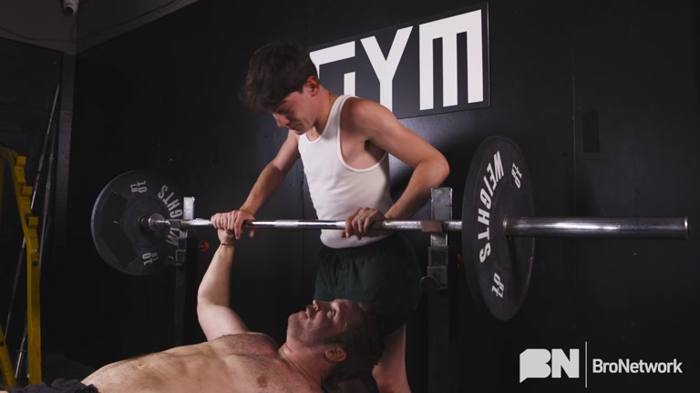 twink gets fucked on workout bench by hunky buddy