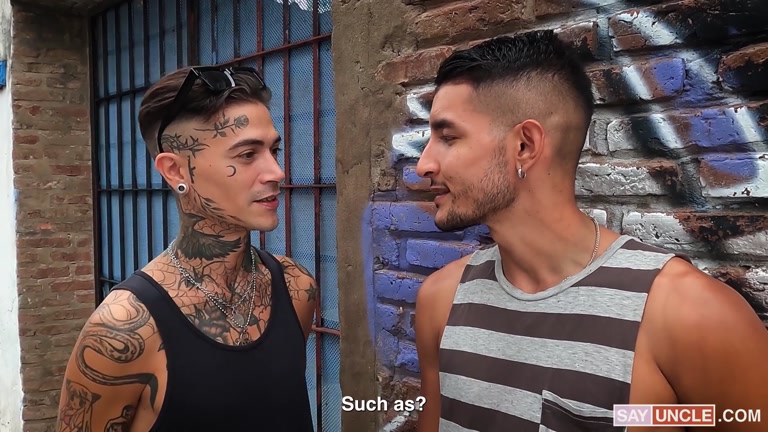 heavily-inked stud trolls streets of Buenos Aries for sex