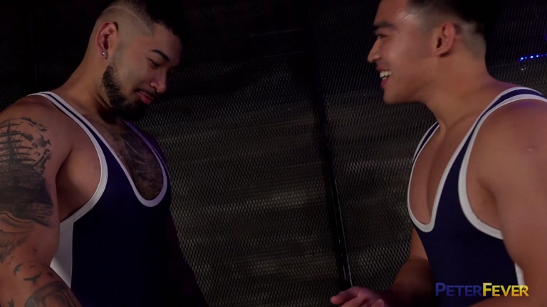 wrestler doesn't even take off his singlet to fuck opponent's ass