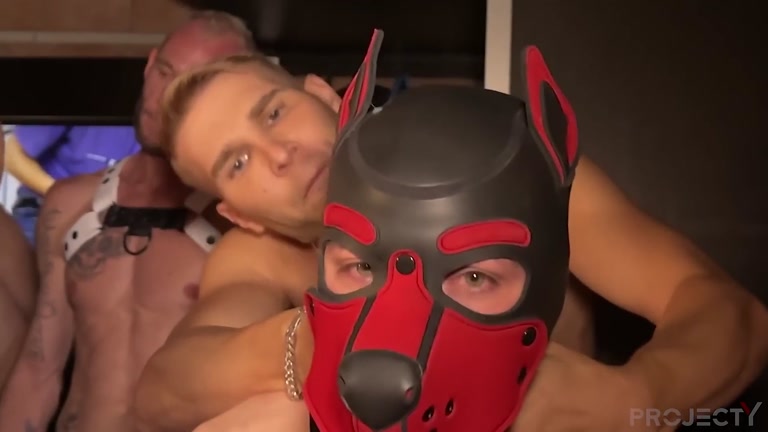 Horny Puppy Takes a Giant Cock at Leather Orgy