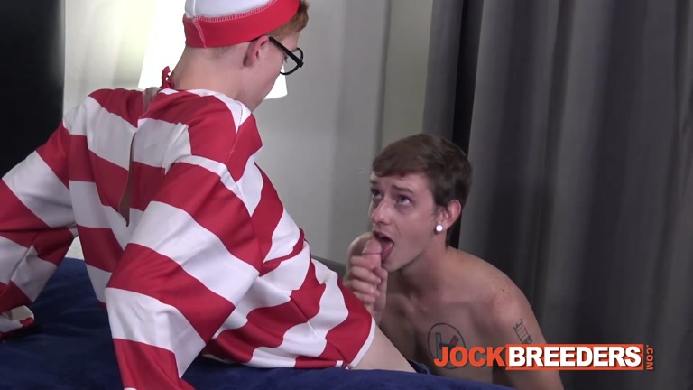 Twink in Red & White Waldo Shirt Gets His Big Dick Serviced