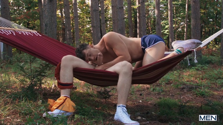 Hairy Hunk Fucks Inked Jock Outside in a Hammock