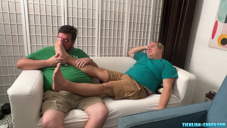 Big-Bellied Daddy Worships Chub's Feet After a Hard Day
