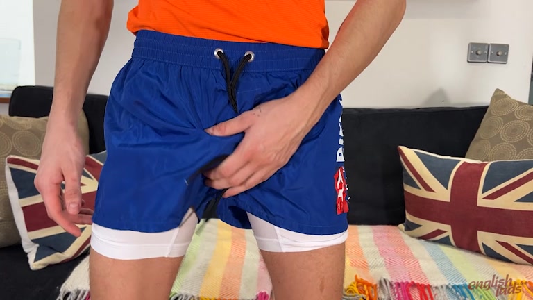 British Lad  Runs In Shorts Only, No Underwear