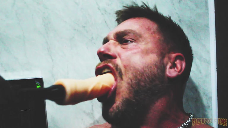 Pervert Powers Man's Throat with Fucking Machine While Fucking His Ass