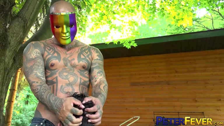 Inked Masked Stranger Dominates Asian Twink & Force Feeds His Dick