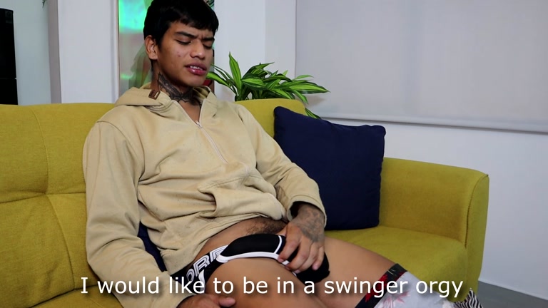 Chiseled Lanky Colombian Spreads His Legs & Strokes his Dick