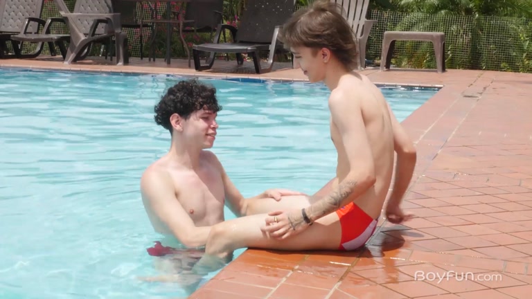 Twink Swims Between Boy's Legs to Give Him Poolside Blowjob
