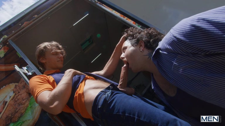 Chub Sucks Food Truck Employee's Huge Cock Before Fucking It