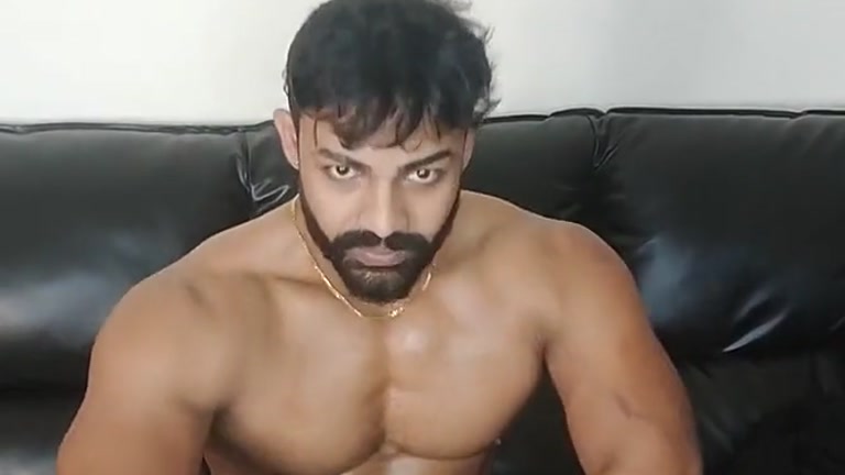 Bearded Indian Muscle Hunk Pleasures his Hard-On