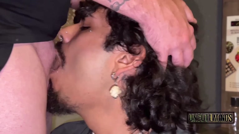 Top Holds Shaggy-Haired Latino's Head & Face Fucks Him