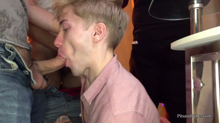 Blond Sucks a Mess of Dicks at Birthday Party Orgy