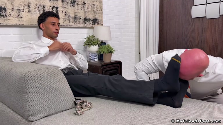 Bald Man Worships Young Man's Socked Feet