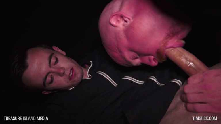 Bald Cocksucker Gulps Young Man's Big Hard Dick