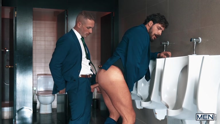 Executive Bends Coworker Over Urinal in Company Restroom & Fucks Him