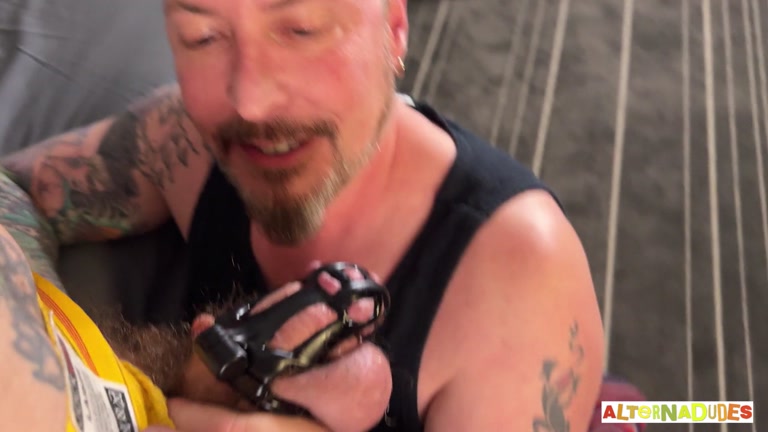 Daddy Teases Jockstrap Buddy's Cage Cock