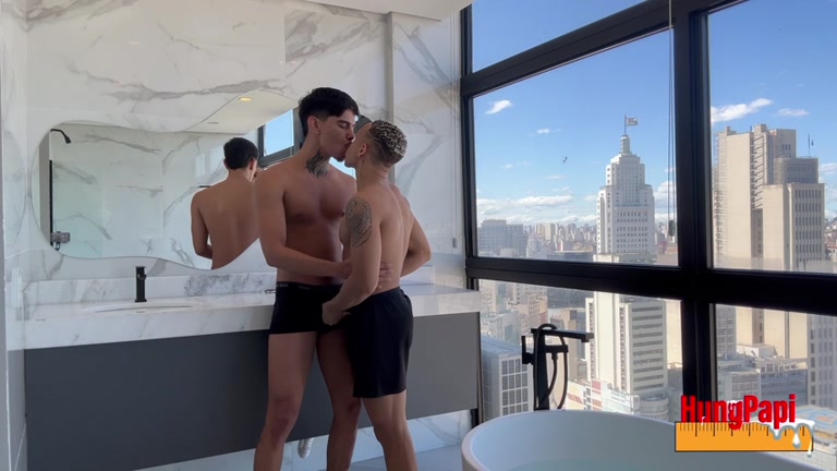 Latin Studs Kissing & Stripping in their Hotel Suite Window