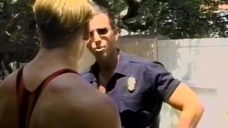 Muscled Jock Services Uniformed Cock in His Backyard