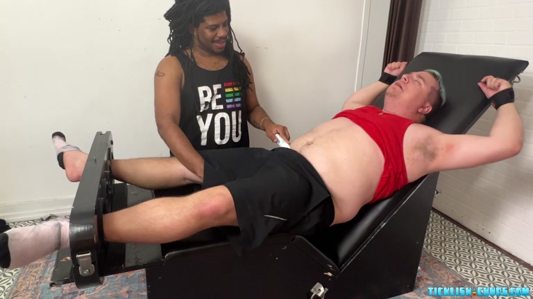 Locked in Chubby Man Laughs His Head Off in Tickling Session 