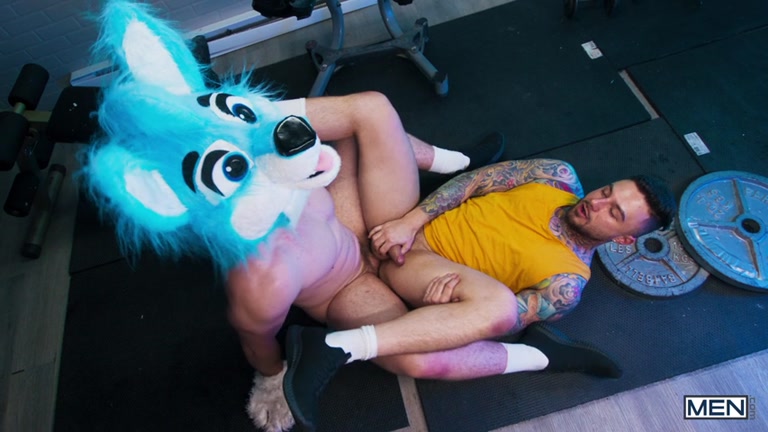Inked Jock Gets Fucked by Man in Fursuit Head & Never Sees His Face