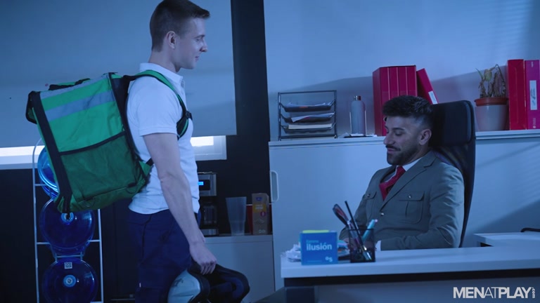 Executive Pulls Hard Dick Through His Zipper & Fucks Food Delivery Boy