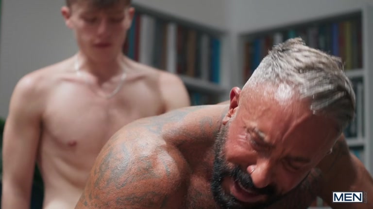 Tiny Twink Fucks Huge Older Muscle Hunk in the Library