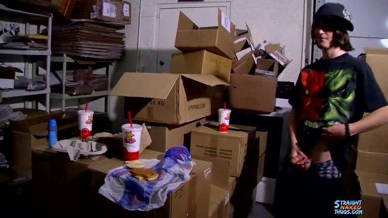 Unaware His Buddies Have Cum on His Sandwich, Young Stud Gobbles It Down