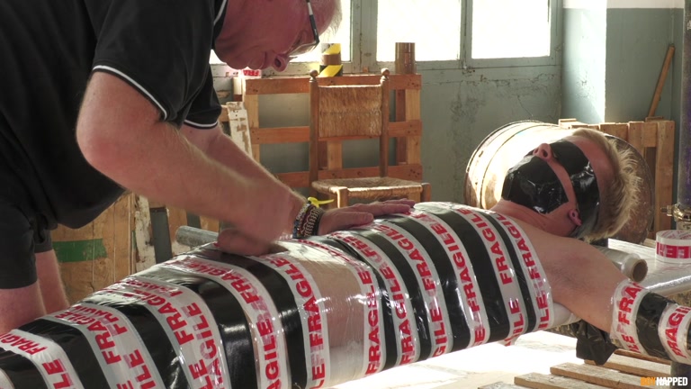 Wrapped in Plastic & Tape, Young Twink Gets His Cock Edged