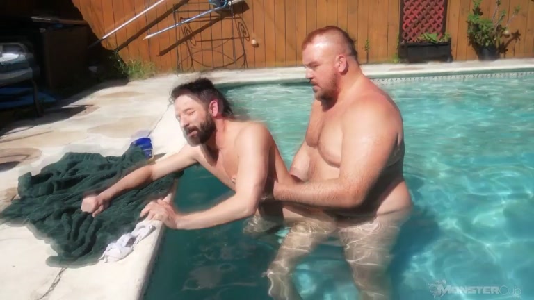 Chub Sits on Pool's Edge with Cocksucker Nursing on his Fat Dick