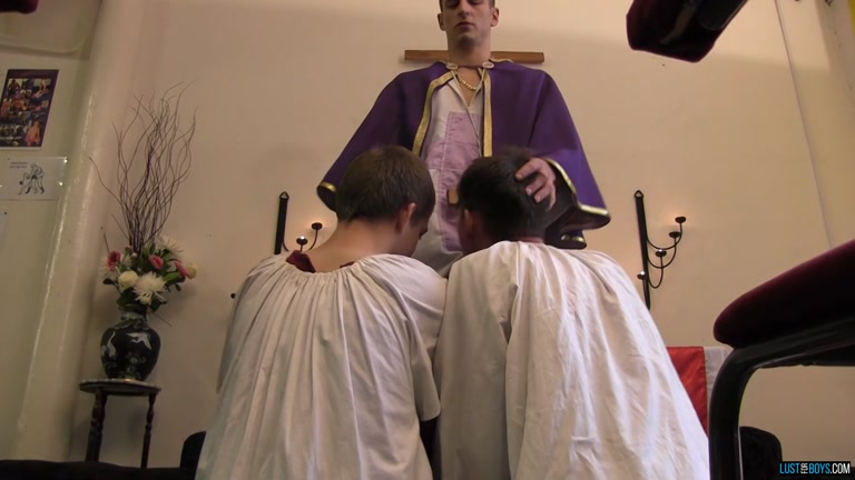 Altar Boys Kneeling Before Priest's Big Hard Cock