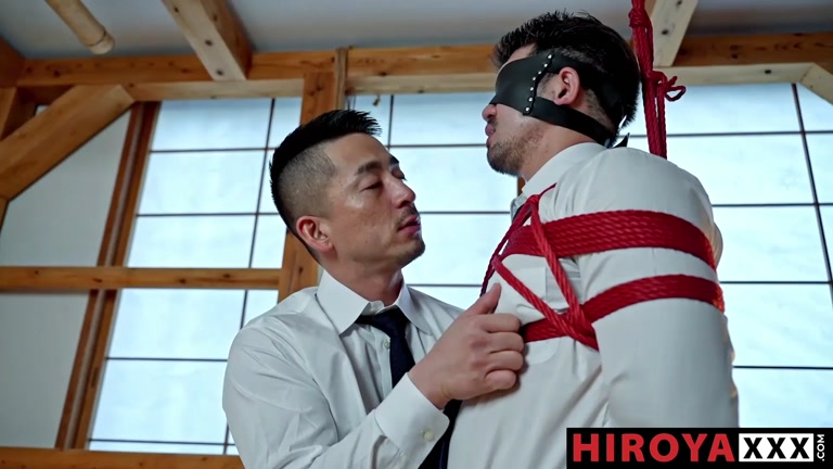 Japanese Executive Tied with Red Rope Kinbaku Style